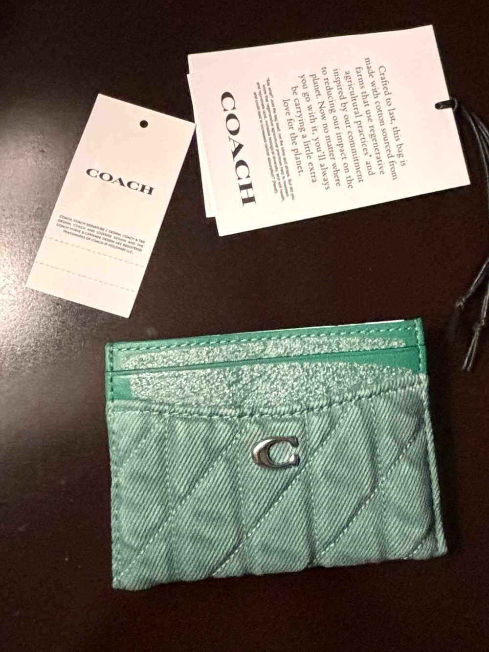 New W/Tags COACH Colored Green Denim Essential Card Case
